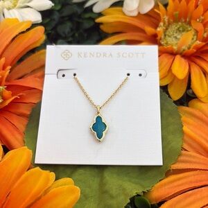 Kendra Scott Abbie Framed Gold Necklace Teal Tigers Eye